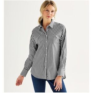 Nine West Black and White Striped Oversized Button Down Shirt XL NWOT